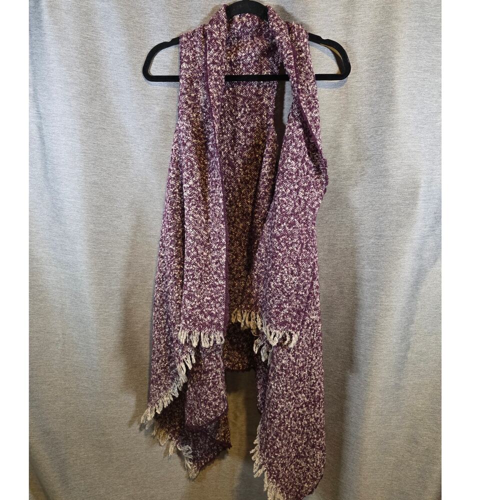 Cardian/Vest Blanket/Wrap Purple/White Fringe Knit Warm Fall OS